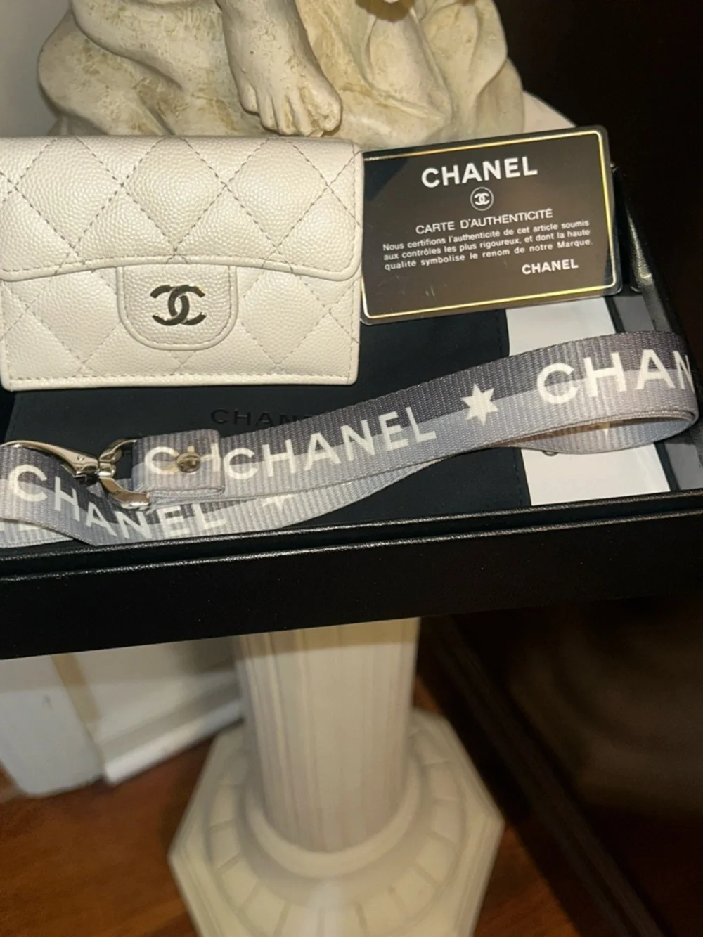 CHANEL White Quilted Caviar Classique Small Flap Wallet with CC Logo